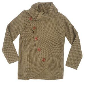 Size 2XL Beige Cowl Neck Asymmetric Button Sweater CHUNKY KNIT BOHO XXL